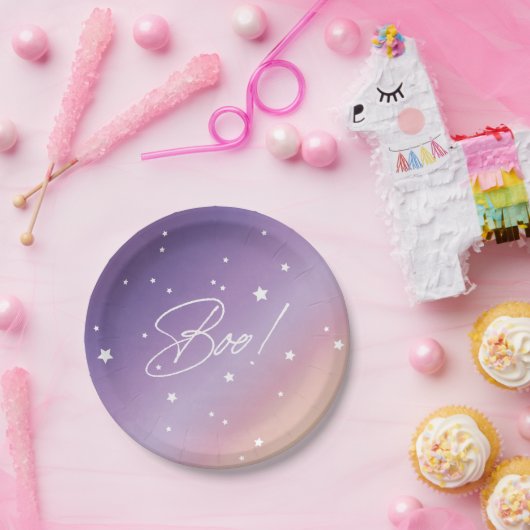紫エレガントの夕焼けブー！ハローウィンパーティ ペーパープレート (パーティー)