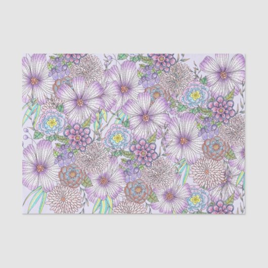 紫エレガントの庭の花と緑の葉 薄葉紙 (正面)
