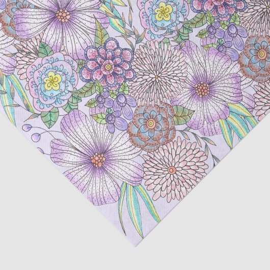 紫エレガントの庭の花と緑の葉 薄葉紙 (詳細)