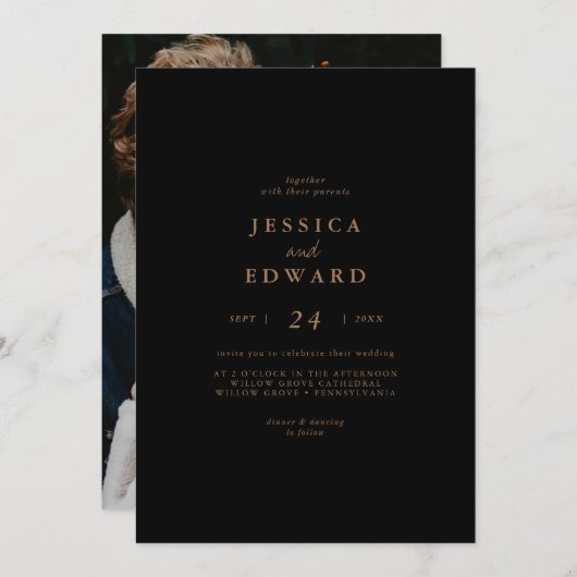 紫エレガントの書カジュアル道の写真結婚の 招待状 (正面/裏面)