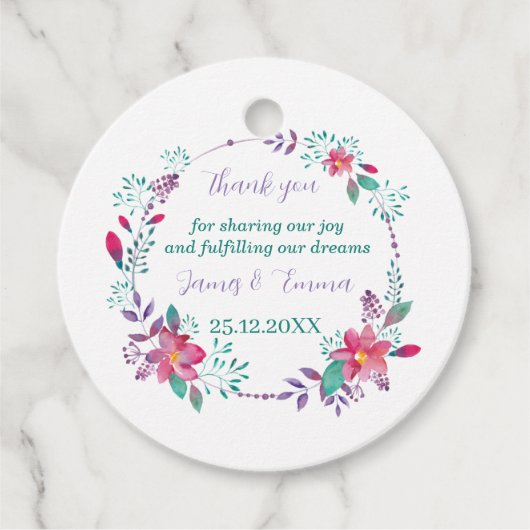 紫エレガントの木の離れカスタムの結婚式 フェイバータグ (正面)