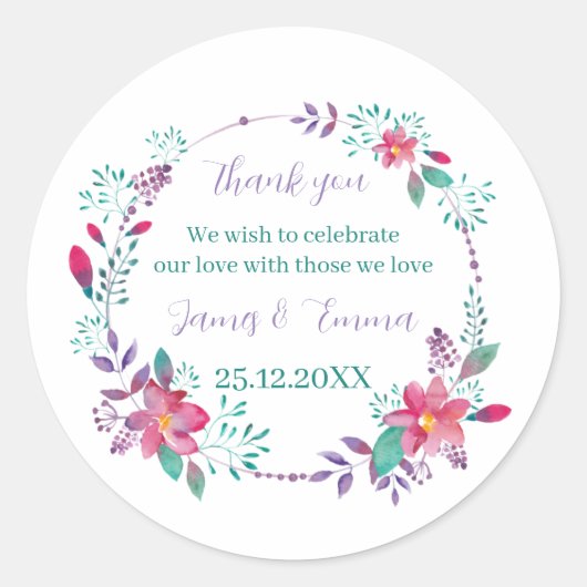 紫エレガントの木の離れカスタムの結婚式 ラウンドシール (正面)