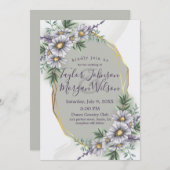 紫エレガントの水彩フローラ結婚の出現 招待状 (正面/裏面)