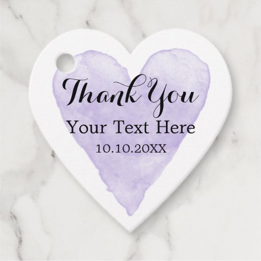 紫エレガントの水彩愛ハート形結婚状 フェイバータグ (正面)