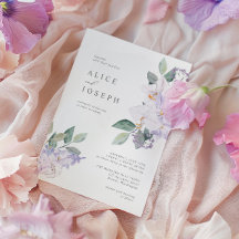 紫エレガントの水彩花と緑