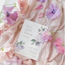 紫エレガントの水彩花と緑