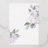 紫エレガントの水彩花緑結婚樹 箔招待状 (裏面)