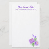 紫エレガントの水彩花 便箋 (正面/裏面)