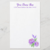 紫エレガントの水彩花 便箋 (正面)