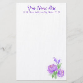 紫エレガントの水彩花 便箋