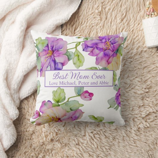 紫エレガントの水色のフローラ最高のお母さん クッション (ブランケット)