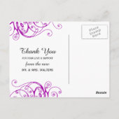 紫エレガントの渦巻き結婚が感謝 ポストカード (裏面)
