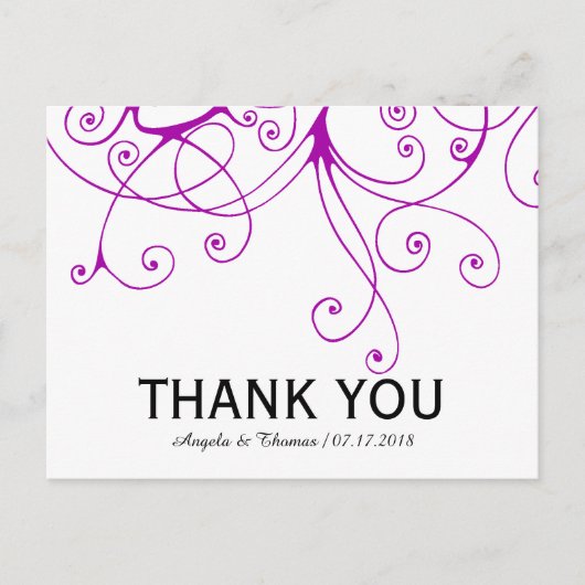 紫エレガントの渦巻き結婚が感謝 ポストカード (正面)