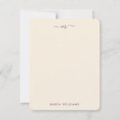 紫エレガントの花と赤面ピンクのイニシャル名 ノートカード (正面)