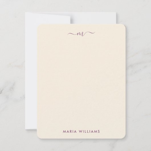 紫エレガントの花と赤面ピンクのイニシャル名 ノートカード (正面)