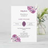 紫エレガントの花のカスタマイズ赤ちゃんシャワー 招待状 (スタンド正面)