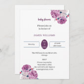 紫エレガントの花のカスタマイズ赤ちゃんシャワー 招待状 (正面/裏面)