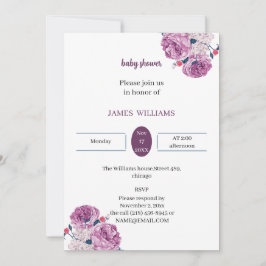 紫エレガントの花のカスタマイズ赤ちゃんシャワー 招待状