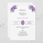 紫エレガントの花のカスタマイズ赤ちゃんシャワー 招待状 (正面/裏面)