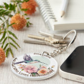 紫エレガントの花の青いハミングバカスタマイズード キーホルダー (正面右)