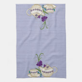 紫エレガントの花をセットした中国茶 キッチンタオル (縦)