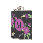 紫エレガントの花アートonブラックモノグラム フラスク (左)