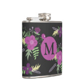 紫エレガントの花アートonブラックモノグラム フラスク (右)
