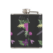 紫エレガントの花アートonブラックモノグラム フラスク (裏面)