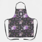 紫エレガントの花柄 | モノグラム エプロン (正面)