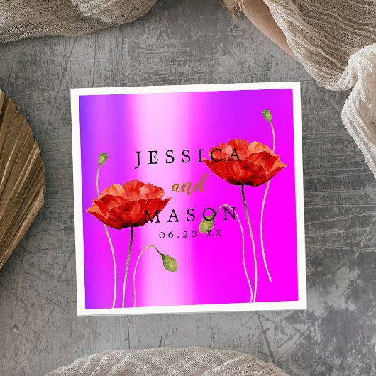 紫エレガントの花結婚のカクテルナプキン スタンダードカクテルナプキン