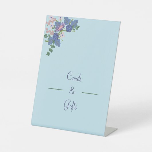 紫エレガントの花結婚式のカードと贈り物 台座サイン (正面)