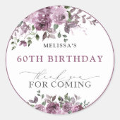 紫エレガントの花60誕生日 ラウンドシール (正面)