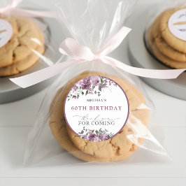 紫エレガントの花60誕生日 ラウンドシール