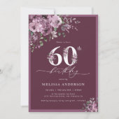 紫エレガントの花60th誕生日パーティー 招待状 (正面)