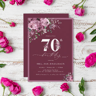 紫エレガントの花70誕生日 招待状