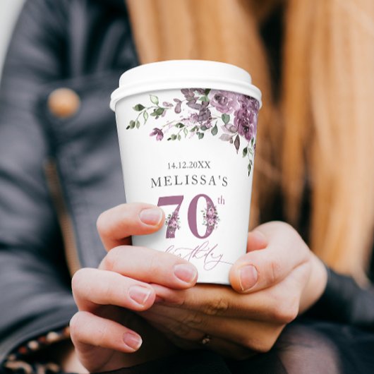 紫エレガントの花70th誕生日パーティー 紙コップ