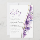紫エレガントの花80位80誕生日 招待状 (正面)