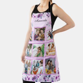 紫エレガントの花 |家族の写真コラージュ エプロン