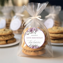 紫エレガントの花Any Age誕生日 ラウンドシール