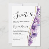 紫エレガントの葉Sweet sixteen16誕生日 招待状 (正面)