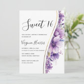 紫エレガントの葉Sweet sixteen16誕生日 招待状 (スタンド正面)