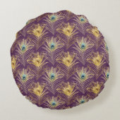 紫エレガントの金の孔雀の羽 ラウンドクッション (裏面)