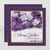 紫エレガントの金ゴールド贈り物雪のクリスマスカード シーズンカード (正面/裏面)