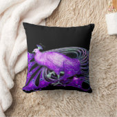 紫エレガントの黒の孔雀 クッション (ブランケット)