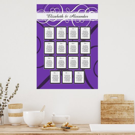 紫エレガントの15結婚テーブル座席表 ポスター (キッチン)