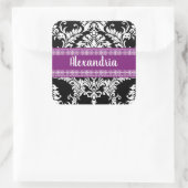 紫エレガントアクセント付き白黒ダマスク スクエアシール (バッグ)