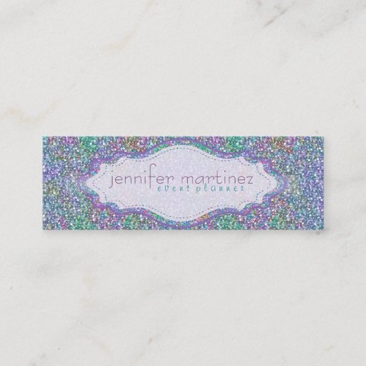 紫エレガントカラフル色のグリッターとキラキラ3 スキニー名刺 (正面)