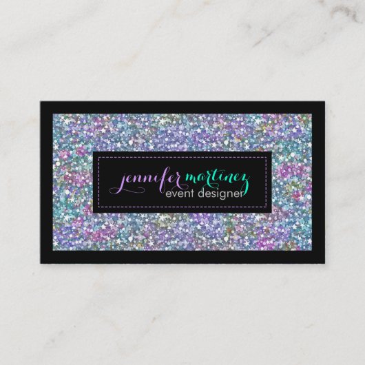 紫エレガントカラフル色のグリッターとキラキラ3 名刺 (正面)