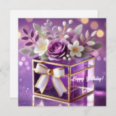 紫エレガントガラスフローラ贈り物金ゴールドシフォン弓 シーズンカード (正面/裏面)