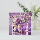 紫エレガントガラスフローラ贈り物金ゴールドシフォン弓 シーズンカード (スタンド正面)